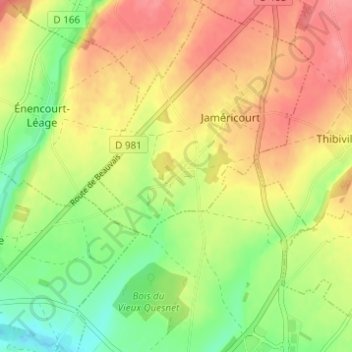 Mapa topográfico Hardencourt, altitud, relieve