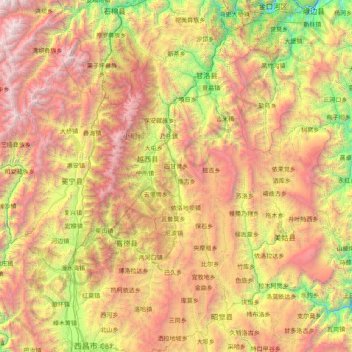 Mapa topográfico Yuexi, altitud, relieve