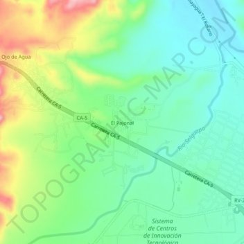 Mapa topográfico El Pajonal, altitud, relieve