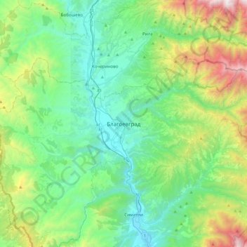 Mapa topográfico Blagoewgrad, altitud, relieve