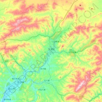 Mapa topográfico Jiangyuan, altitud, relieve