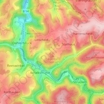 Mapa topográfico Dahlhausen, altitud, relieve