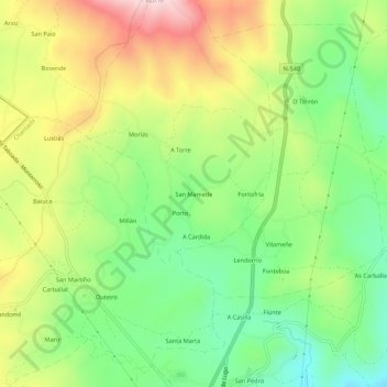 Mapa topográfico San Mamede, altitud, relieve
