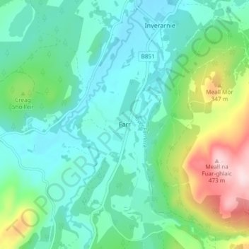 Mapa topográfico Farr, altitud, relieve