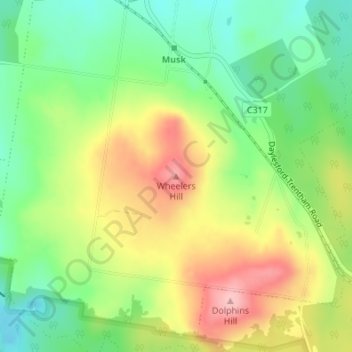 Mapa topográfico Wheelers Hill, altitud, relieve