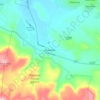 Mapa topográfico Matatiele, altitud, relieve