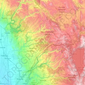 Mapa topográfico Nevada, altitud, relieve