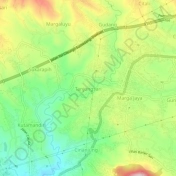 Mapa topográfico Tanjungsari, altitud, relieve
