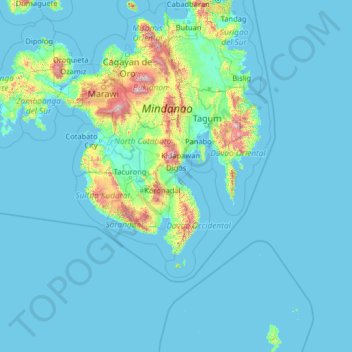 Mapa topográfico Davao del Sur, altitud, relieve