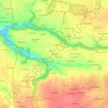 Mapa topográfico Kerbuliat, altitud, relieve