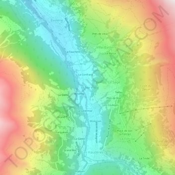 Mapa topográfico La Tour VS, altitud, relieve