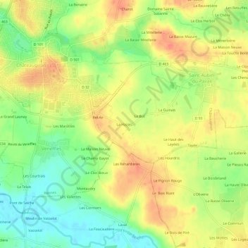 Mapa topográfico La Hazais, altitud, relieve