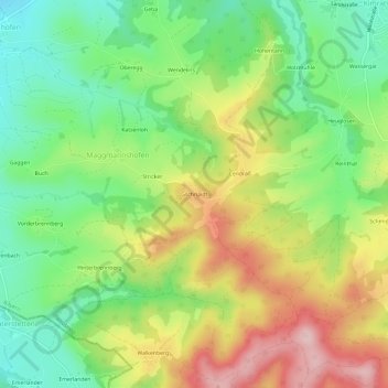 Mapa topográfico Gschnaidt, altitud, relieve