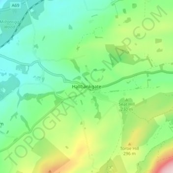 Mapa topográfico Hallbankgate, altitud, relieve
