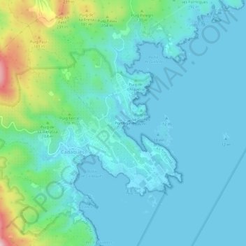 Mapa topográfico Portlligat, altitud, relieve