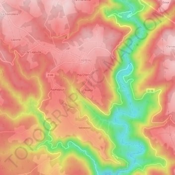 Mapa topográfico Saumon, altitud, relieve