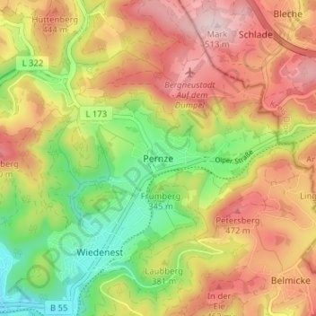 Mapa topográfico Pernze, altitud, relieve