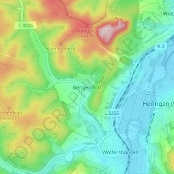 Mapa topográfico Bengendorf, altitud, relieve