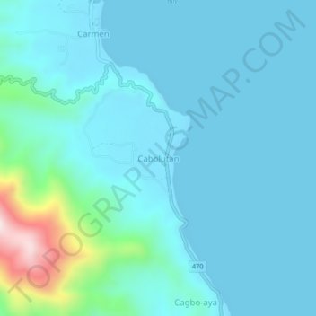 Mapa topográfico Cabolutan, altitud, relieve