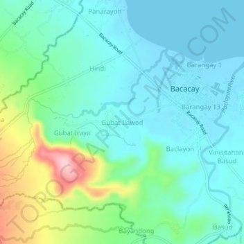 Mapa topográfico Gubat Ilawod, altitud, relieve