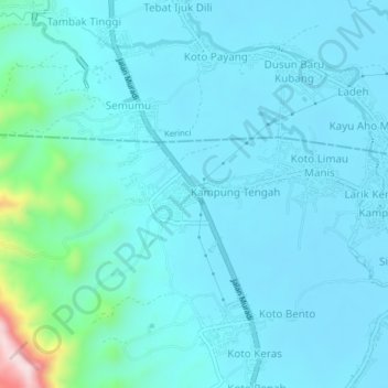 Mapa topográfico Sungai Liuk, altitud, relieve