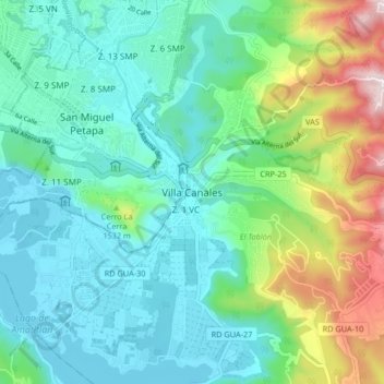 Mapa topográfico Villa Canales, altitud, relieve