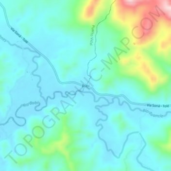 Mapa topográfico Bubi, altitud, relieve