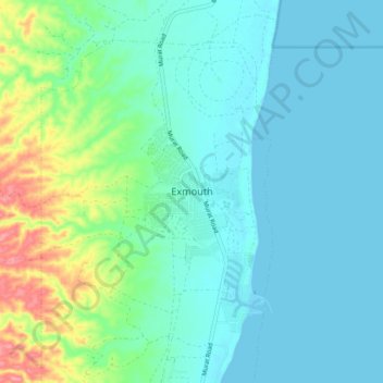Mapa topográfico Exmouth, altitud, relieve