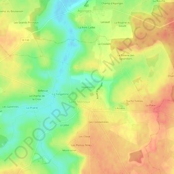 Mapa topográfico Vinsenon, altitud, relieve