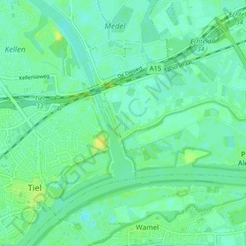 Mapa topográfico Den Akker, altitud, relieve