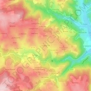 Mapa topográfico Le Mazernier, altitud, relieve