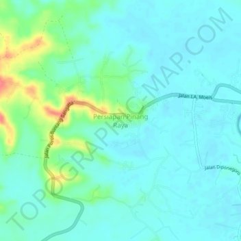 Mapa topográfico Persiapan Pinang Raya, altitud, relieve
