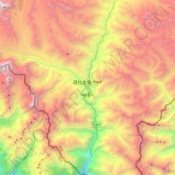 Mapa topográfico Nyalam, altitud, relieve