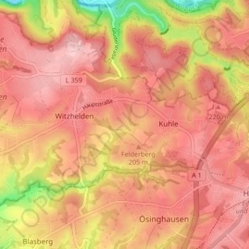 Mapa topográfico Altenbach, altitud, relieve