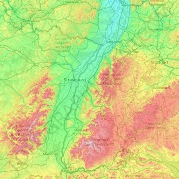 Mapa topográfico Ortenau, altitud, relieve
