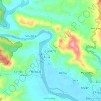 Mapa topográfico Karueng, altitud, relieve
