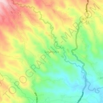 Mapa topográfico Sukamulya, altitud, relieve