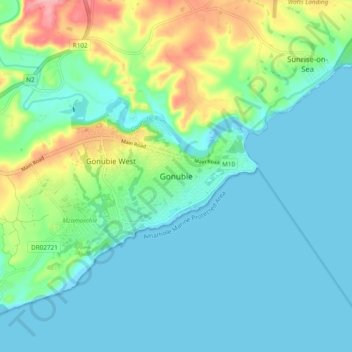 Mapa topográfico Gonubie, altitud, relieve