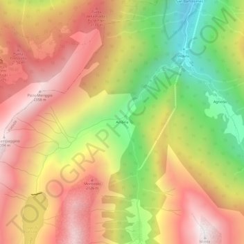 Mapa topográfico Ambria, altitud, relieve