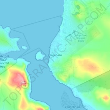 Mapa topográfico Langebaan, altitud, relieve