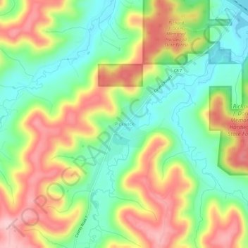 Mapa topográfico Pickwick, altitud, relieve