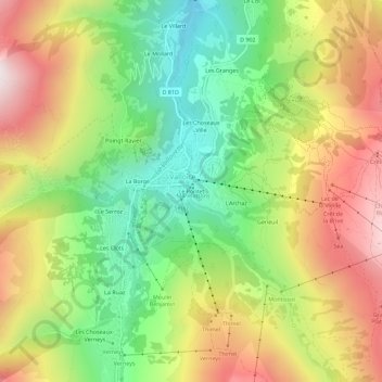 Mapa topográfico Le Pontet, altitud, relieve