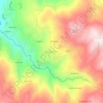 Mapa topográfico São Cipriano, altitud, relieve