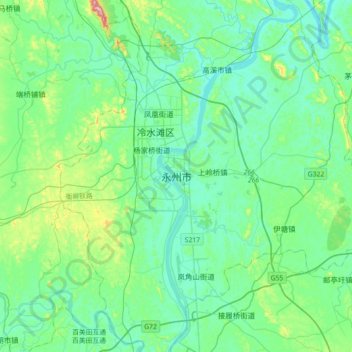 Mapa topográfico Yongzhou, altitud, relieve