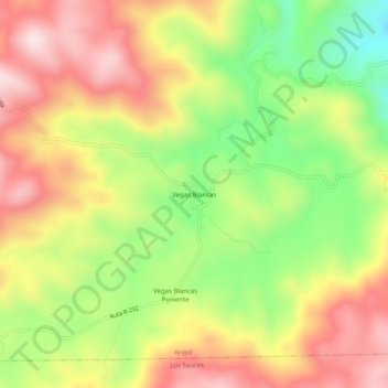 Mapa topográfico Vegas Blancas, altitud, relieve
