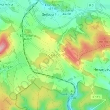 Mapa topográfico Gösselborn, altitud, relieve