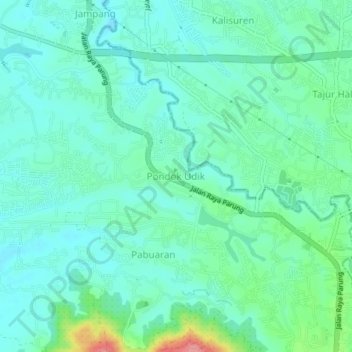 Mapa topográfico Pondok Udik, altitud, relieve