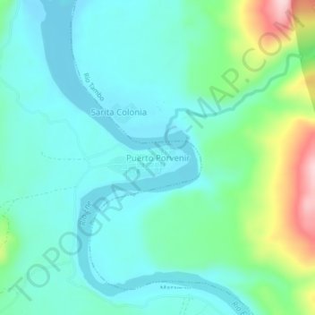 Mapa topográfico Puerto Porvenir, altitud, relieve