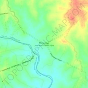 Mapa topográfico Moraketiya Junction - Embilipitiya, altitud, relieve