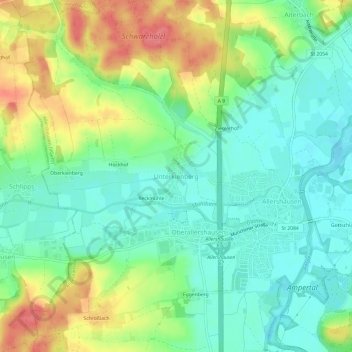 Mapa topográfico Unterkienberg, altitud, relieve